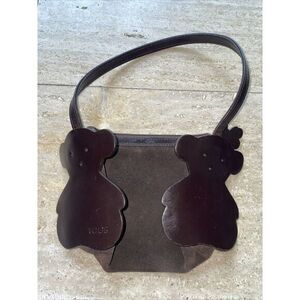 Rare‎ Vintage Tous Brown Signature Teddy Bear Suede Hand Bag 7"x6"